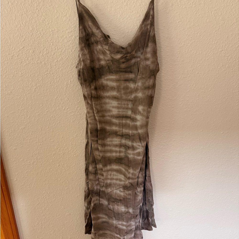 Olivaceous Taupe Tie-Dye Cowl Slip Dress